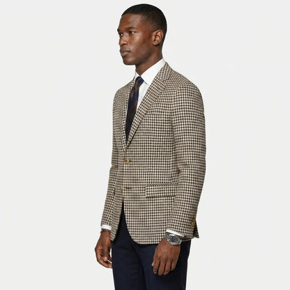 Plaid Men Blazer 1 Piece Notched Lapel Slim Fit Suit Jacket with 2 Side Slit Check Houndstooth Casual Business Male Fashion Suit
