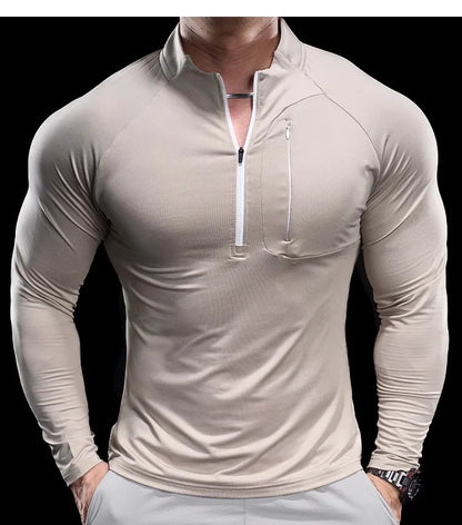 2024 New Men's Sports Gym Fitness Tops Running Training Clothes Round Neck Quick-drying Breathable Long-sleeved T-shirt Autumn