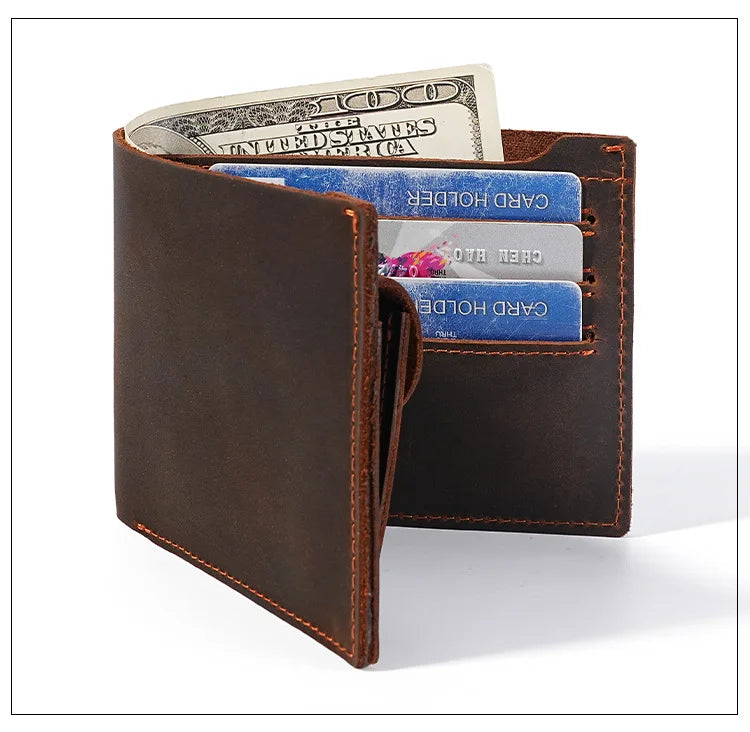 Crazy Horse Leather Men's Wallet Short Retro Cowhide Business Casual Mens Wallets Coin Purse