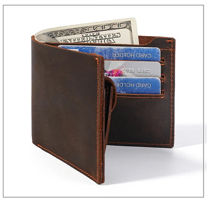 Crazy Horse Leather Men's Wallet Short Retro Cowhide Business Casual Mens Wallets Coin Purse