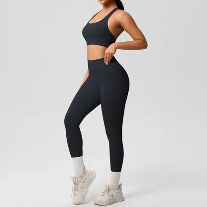 Women 2pcs Patchwork Sport Yoga Suit Training Sleeveless Sport Gym Tops  Tummy Control Slimming Booty Leggings Yoga Suit Sports
