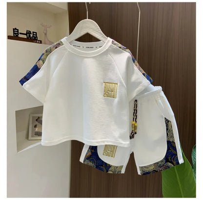 Korean Clothes for Children Boys T-shirt Shorts 2-piece Set Summer Cotton Short Sleeve Kids Clothes Sets Baby Tracksuit 2-11Y