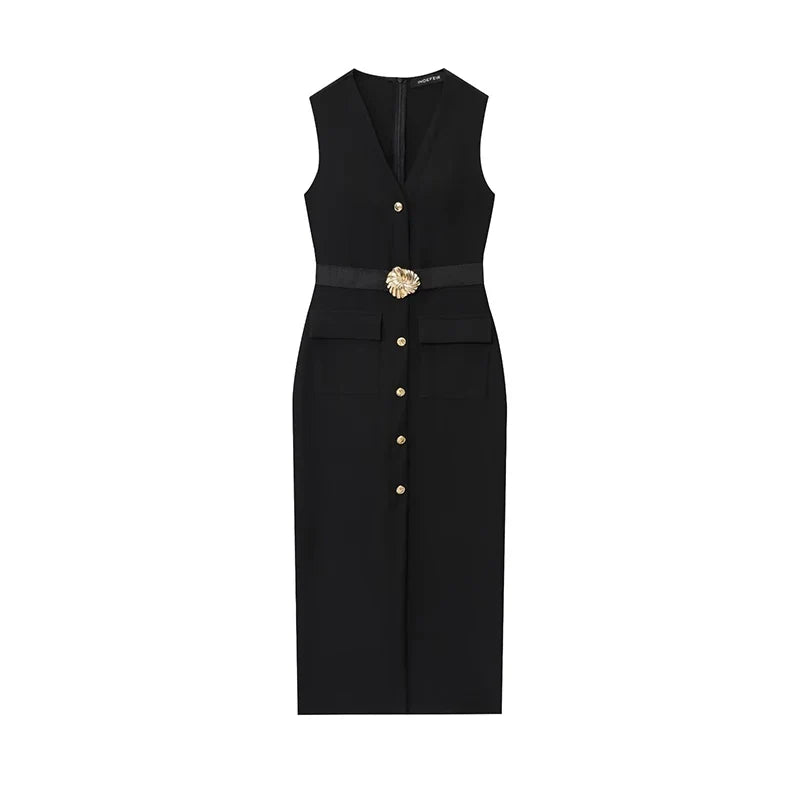 Black Elegant Party Midi Dresses 2026 Women's Summer Sleeveless Long Dresses Fashion Casual Vintage Evening Party Dress  ﻿