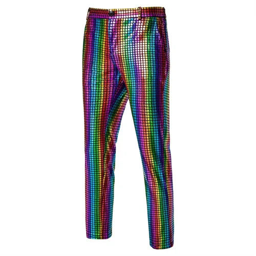 New Men Luxurious Sequined Checkered Suit Pants Fashion Male Dance Party Bar KTV Casual Dress Small Stretch Trousers