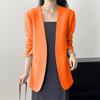 Fashion New Solid Casual Joker Women's Blazer Spring Autumn No Placket Cardigan Suit Jackets V-neck Long Sleeve 19-Color Coats
