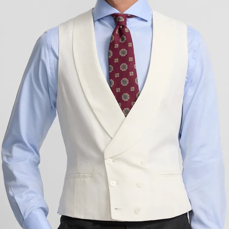 Men Vest Ivory With Lapel Double Button Solid Waistcoat For Wedding Banquet Birthday Business Casual Work Set Men Suit Vest