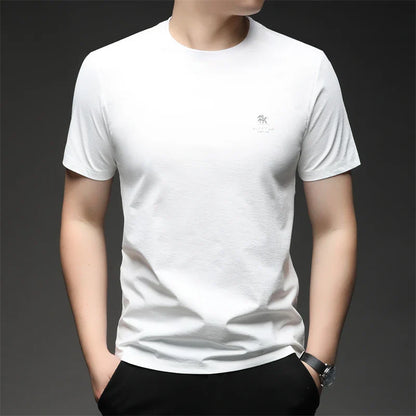 2026 New Men's Korean Style Fashion Badge Short Sleeved Sleeve Round Neck T-shirt Casual and Comfortable Summer Versatile Top