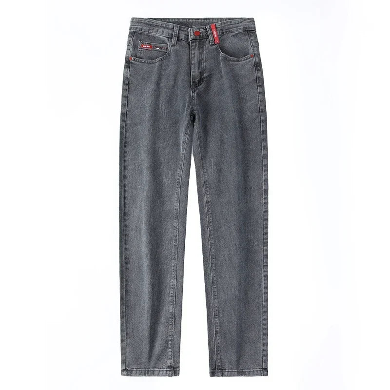 Spring Autumn Men's Stretch Slim Fit Jeans Gray Korean Fashion Skinny Small Straight Denim Pants Casual Trousers Male Clothes
