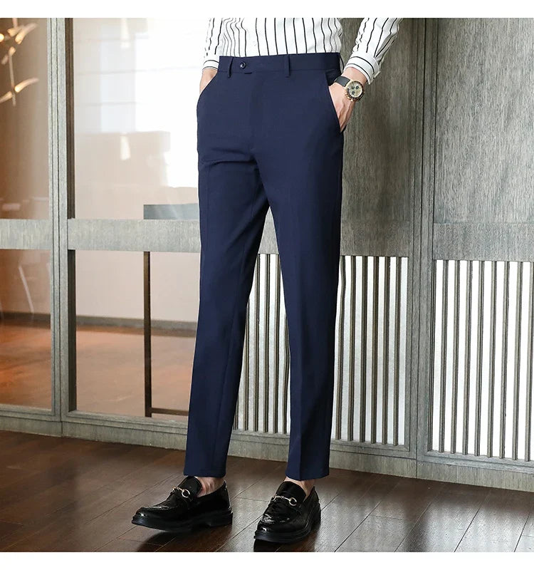 Plus size 40 38 Men Business Solid Suit Pant 2026 Spring Formal Slim Fit Wedding Trouser Mens Brand Fashion Casual Dress Pants