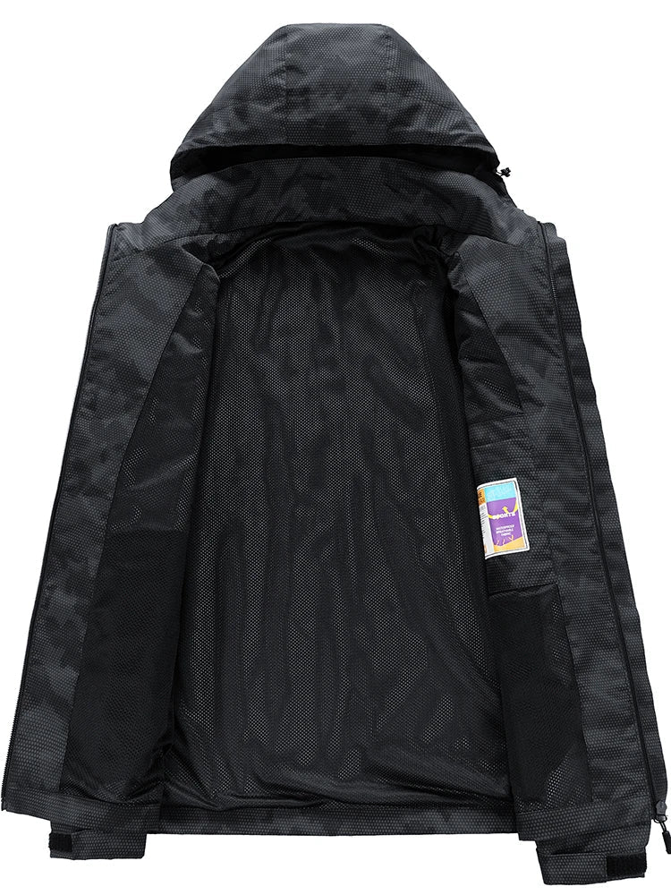Men’s Outdoor Hiking Jacket Waterproof Windbreaker Hooded Coat Lightweight Sportswear for Camping Trekking Climbing Travel