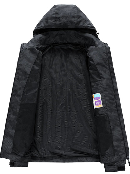 Men’s Outdoor Hiking Jacket Waterproof Windbreaker Hooded Coat Lightweight Sportswear for Camping Trekking Climbing Travel