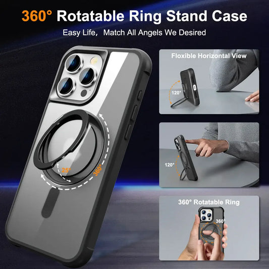 for iPhone 16 15 14 13 12 11 Pro Max Case with 360° Rotatable Magnetic Ring[Compatible with Mag-safe][Invisible Kickstand] Cover