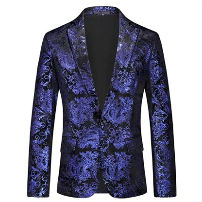 New Men Luxury Velvet Suit Foil Stamped Printed Jacket , Fashion Male Business Social Wedding Prom Party Dress Slim Fit Blazers