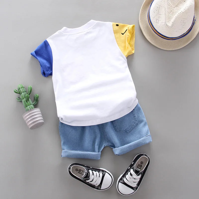 Korean Version Baby  Short-Sleeved Clothing Suits Summer Cotton Children's T-Shirt + Denim Shorts Sets Handsome