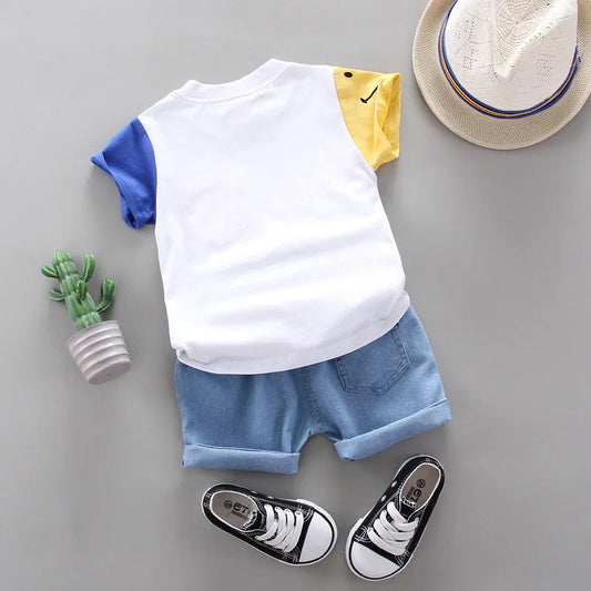 Korean Version Baby  Short-Sleeved Clothing Suits Summer Cotton Children's T-Shirt + Denim Shorts Sets Handsome