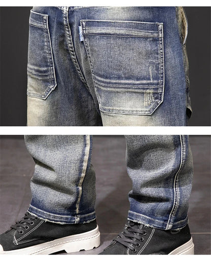 2024 Autumn and Winter New Jeans Fashion Street Jeans Men's Retro Punk Jeans Large Size 42 44