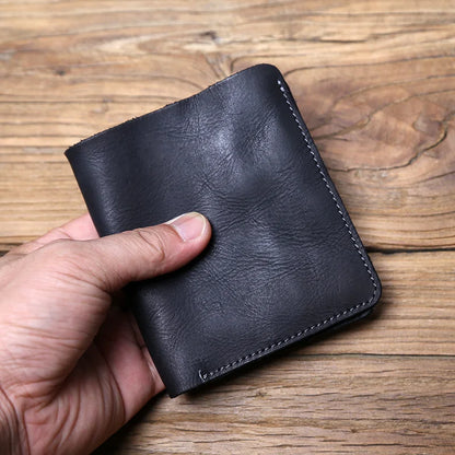 Men's Leather Wallet Retro Top Layer Cowhide Wallet Vertical Document Clip Short Youth Women's Ultra-thin Coin Purse Bag