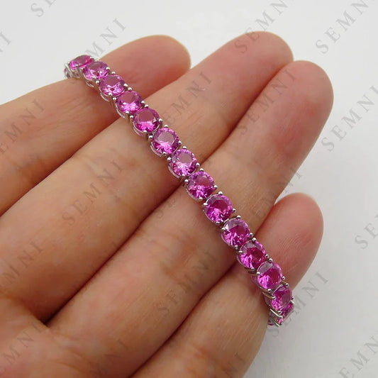 Bracelet de tennis 5mm en rubis saphir de laboratoire pour femmes en argent sterling s925, bijoux raffinés, cadeau d'anniversaire, saphir rose
