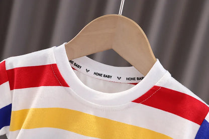 Summer Baby Boys Clothes Set Children Striped Cartoon T-Shirt Pants Bag 3Pcs/Sets Kids Girls Clothing Infant Costume Traksuits