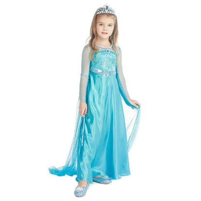 2026 Frozen Elsa Snow Queen Princess Dress Up Girls Fancy Costume Kids Role-play Carnival Children Birthday Party Dresses