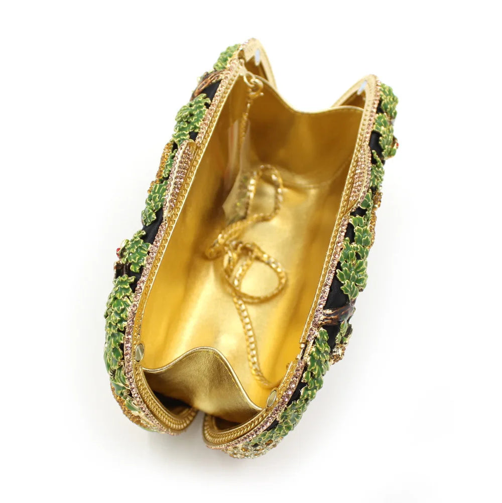 Animal Forest Rhinestone Evening Bag Hollow Metal Crystal Dinner Bag Bezel Diamond Clutch Purse Vintage Designer Handbags Luxury