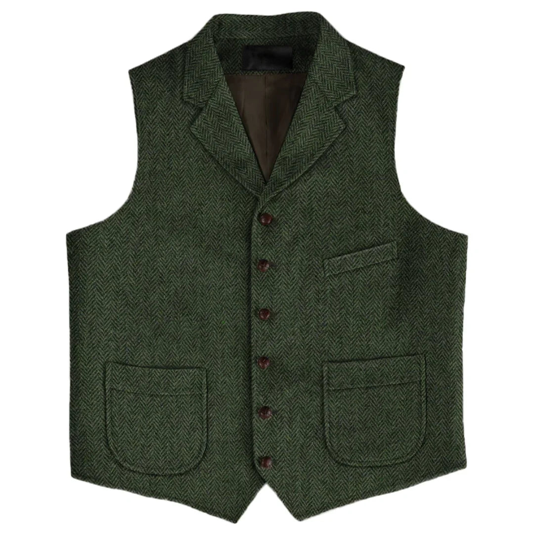 Men Vest Brown Herringbone Single Button With Lapel And Pocket Waistcoat For Wedding Business Work Daily Casual Men Suit Vest