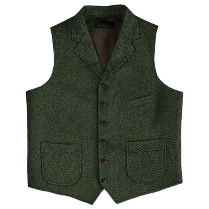 Men Vest Brown Herringbone Single Button With Lapel And Pocket Waistcoat For Wedding Business Work Daily Casual Men Suit Vest