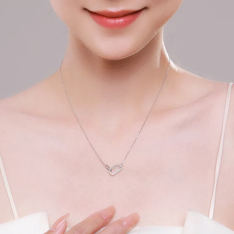 Romantic Lock Design Sparkling Clear CZ Necklace 925 Sterling Silver Chain Necklace For Women Fine Jewelry Wedding Gift