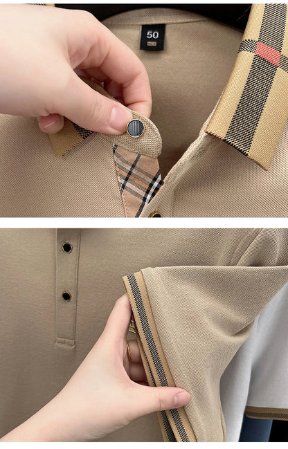 100% pure cotton high-end brand fashionable men's short sleeved polo shirt autumn original letter design golf top T-shirt
