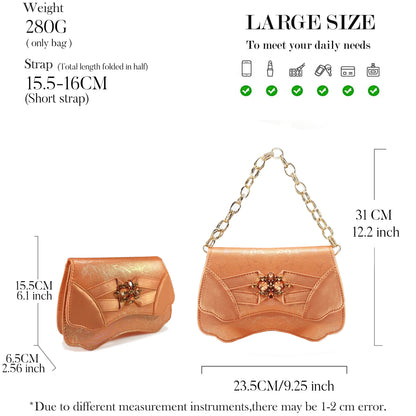 2025 New Summer Collection Stylish Italian Women’s Shoes and Bag Set Gold Colour Comfortable Low Heels With Rhinestone