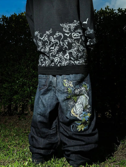Y2K American Jeans Mens Oversized Retro Hip-Hop Wide-Leg Pants Harajuku Trend Rock Women Straight Pants