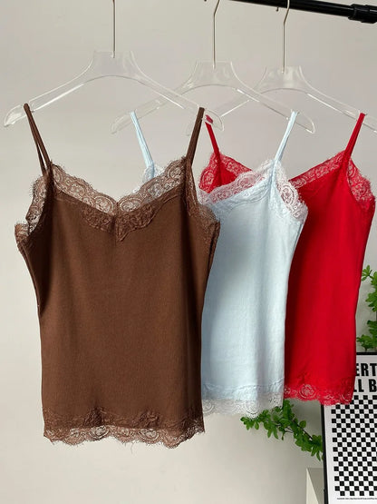 Sexy Cotton Vest Women 2026 Summer Slim Sleeveness Tank Y2k Crop Tops for Girl Outfits Lace Patchwork Female Clothes