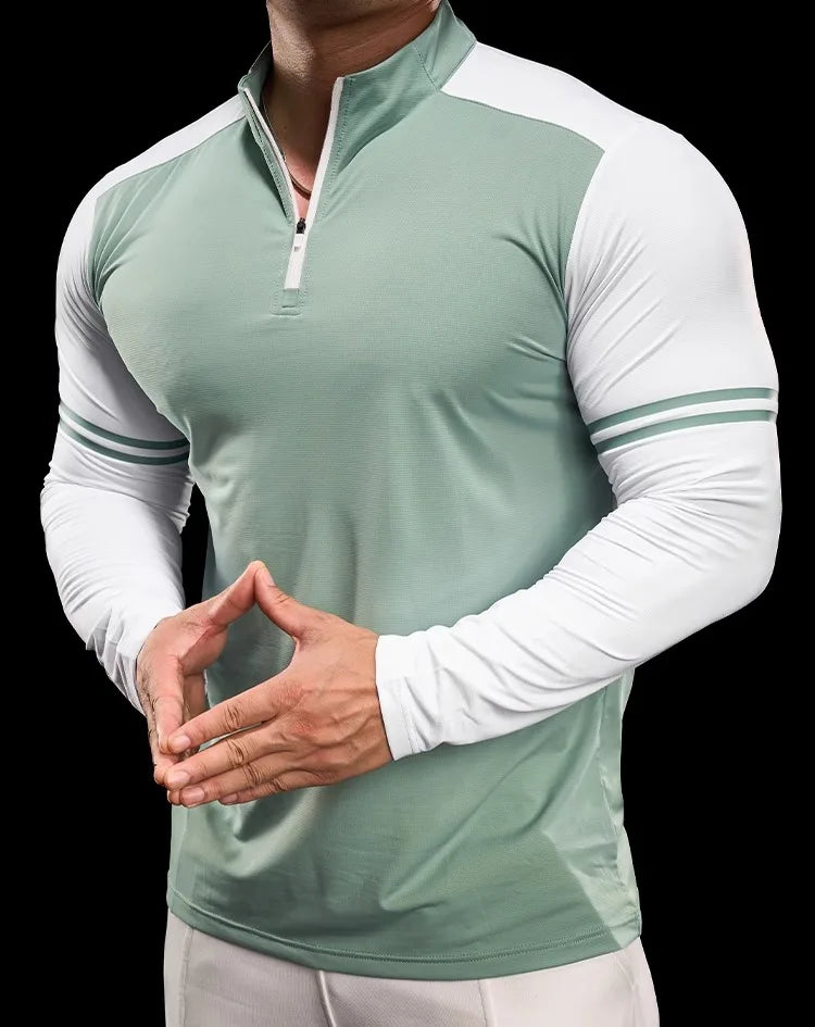 Men's Running Gym Fitness Tops Slim Fit Color-blocked Long-sleeved T-shirt Training Cycling Breathable Quid Quick-drying Clothes
