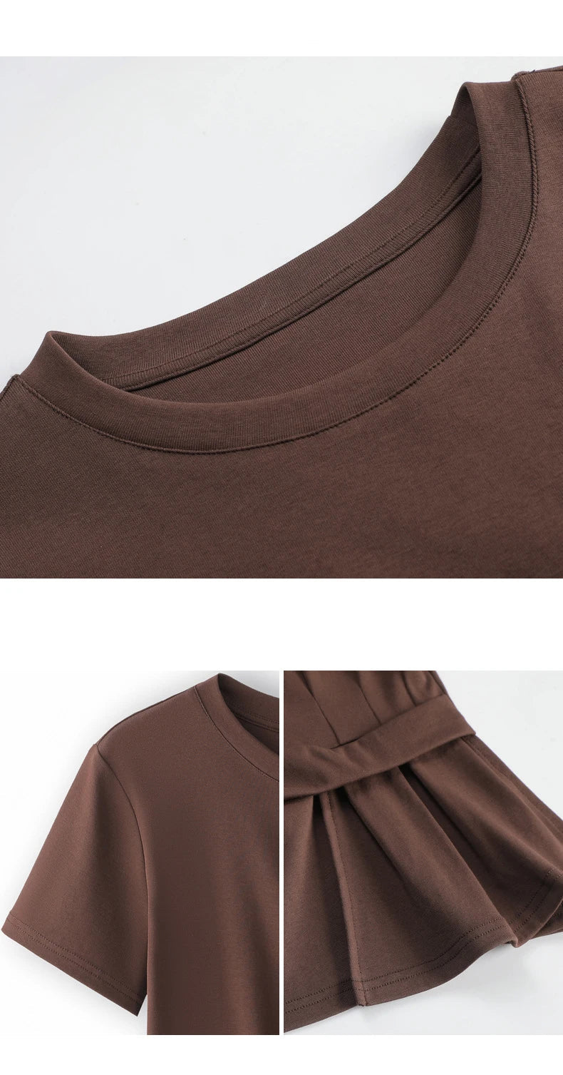 Women's summer new cotton irregular top short sleeved round neck casual women's short sleeved top T-shirt
