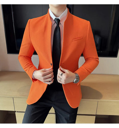 Waffle New Chinese Stand-Up Collar Suit Coats Men Slim Fit Business Casual Fashion Suits Jacket Formal Social Prom Party Tuxedos