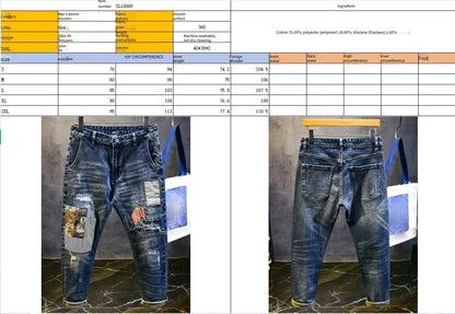 Retro Spliced jeans Men's Trendy Brand Ripped Bear Patch Loose Classic Man Pants Rhinestones Denims Tears Streetwear for Man