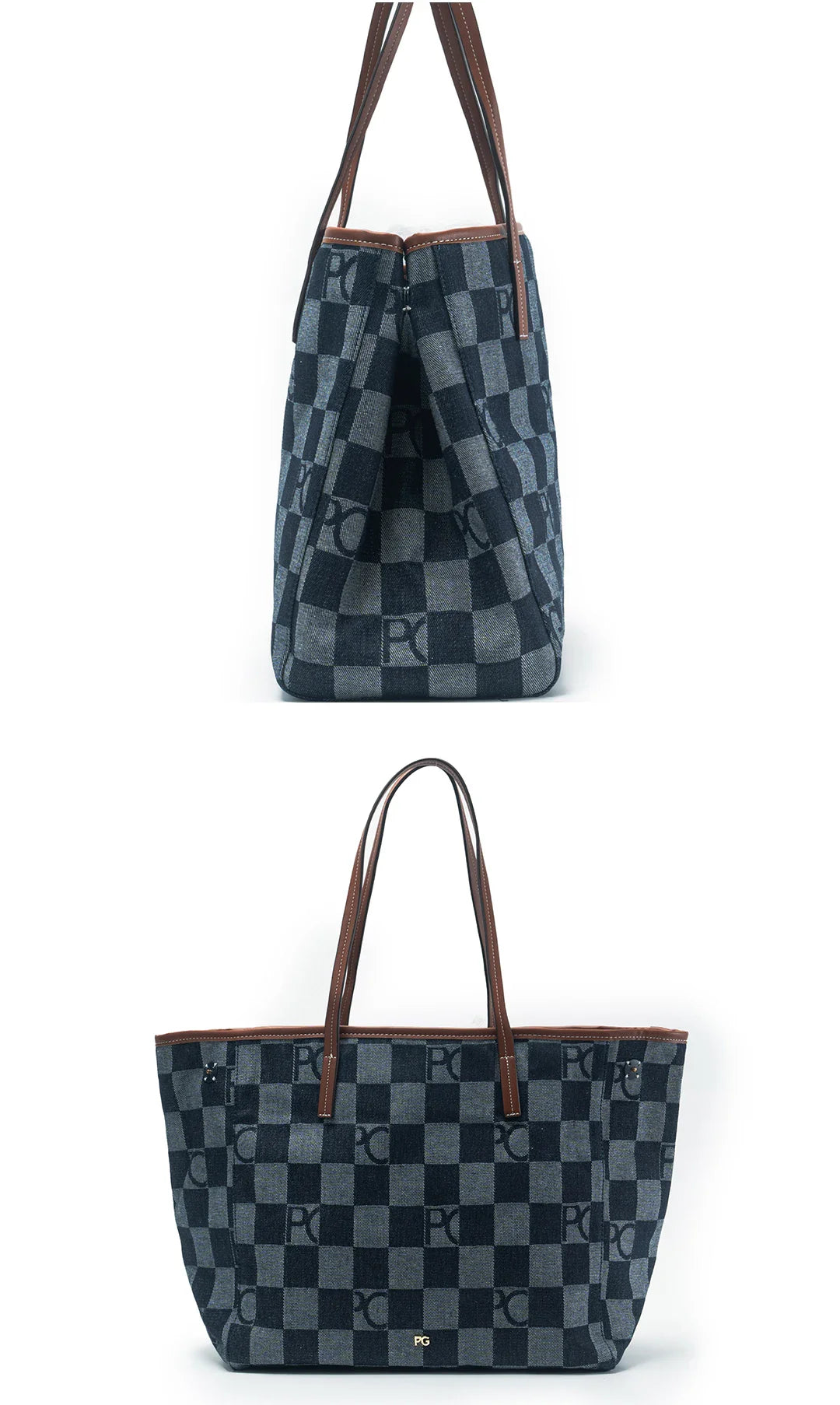 Lady Shoulder Bag Denim Checkerboard Design Light Luxury Large Capacity Simple Trendy Cool Texture Daily Commute Handbag