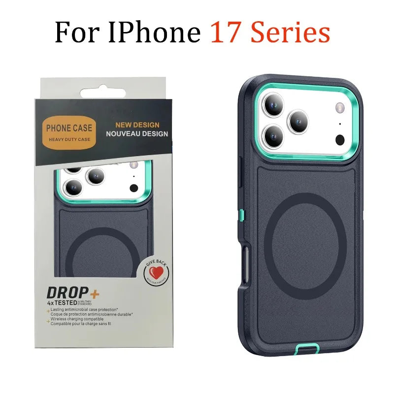 3IN1 Heavy Duty Otter Armor Box Phone Case for IPhone 17 Pro Max Air 16 15 14 Plus for Mag-Safe Wireless Charging Rugged Cover
