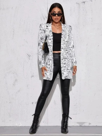 Elegant and Youth Blazer Spring Fashion Vintage Irregular Print Casual Woman Clothing High Street Lapel Blazer Woman Outerwears