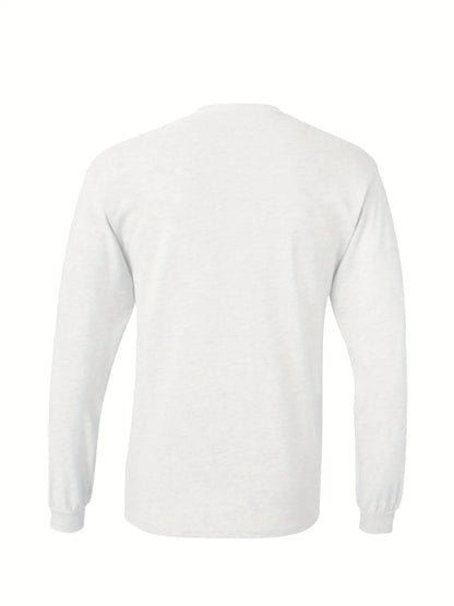 Men's essential long sleeved pure cotton T-shirt, round neck cotton T-shirt,