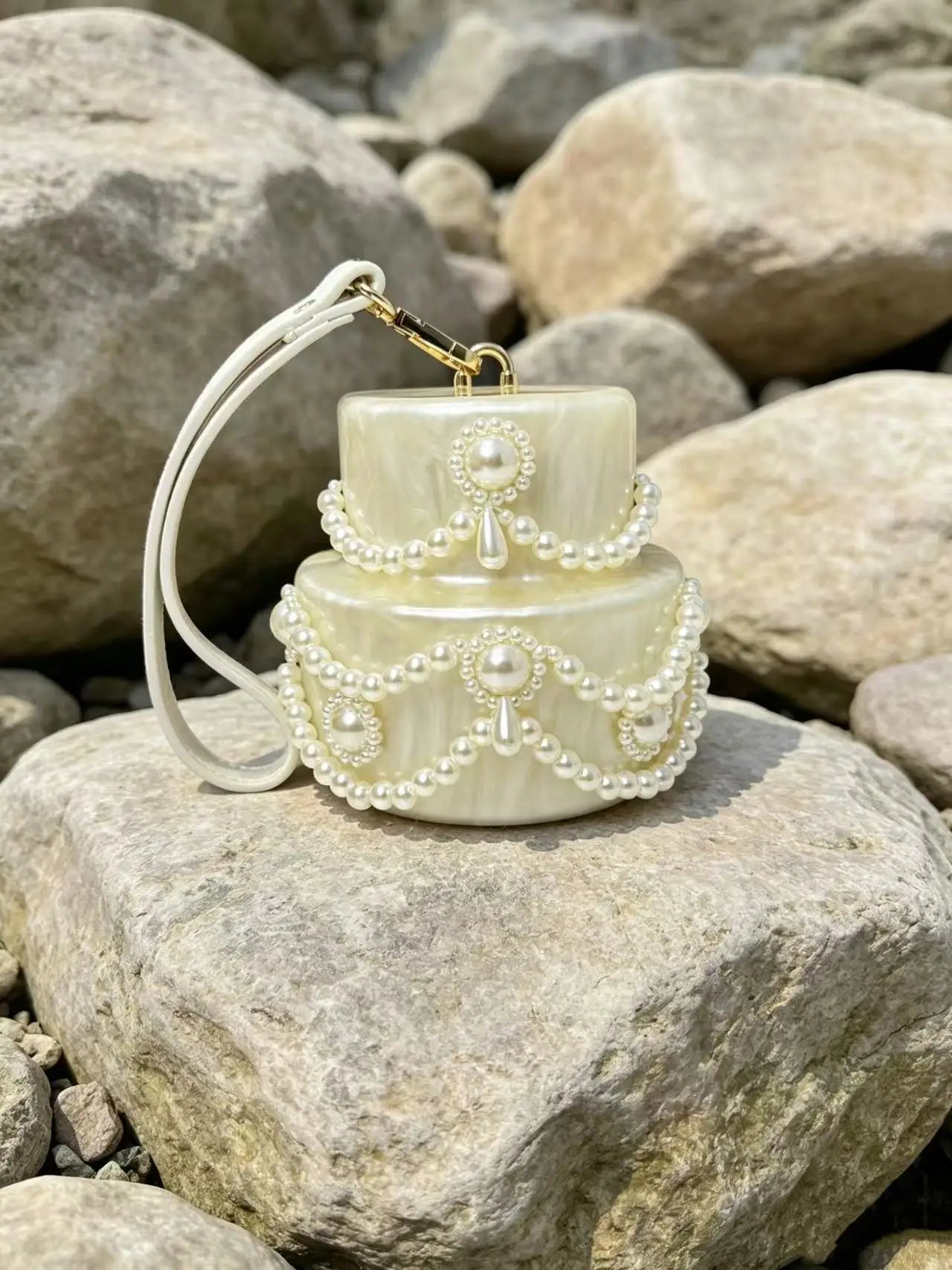 European & American Cross-border Marble Pattern Acrylic Cake Bag, Socialite Party Evening Clutch, Handbag & Shoulder Bag with Lo