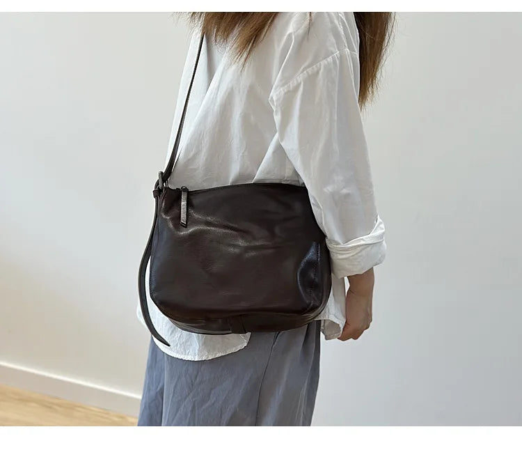 Simple Genuine Leather Women's Shoulder Bags 2026 New Nature Soft Cowhide Solid Color Versatile Crossbody Bags