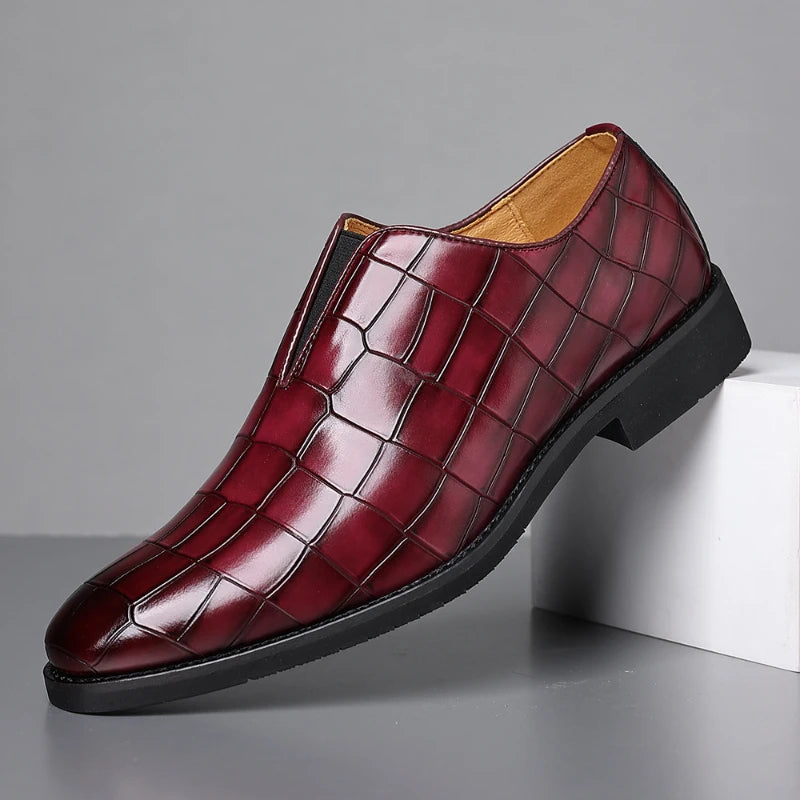 Mens Classic Temperament Brown Crocodile Embossed Leather Loafers Slip On Formal Dress Shoes For Business Office And Casual Wear