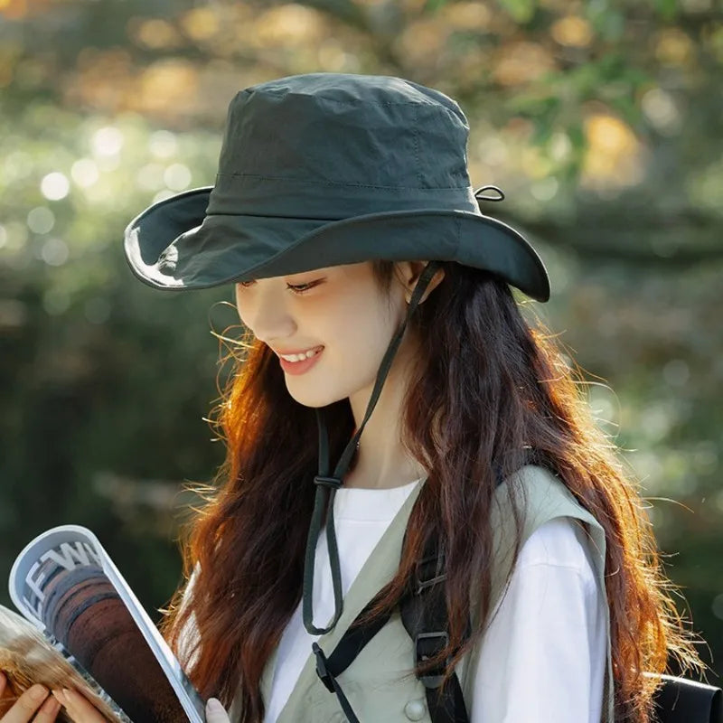 2026 Solid Color Sun Hats for Men Women Summer Outdoor Fishing Cap Wide Brim Anti-UV Protection Bucket Hat Hiking Fisherman Caps