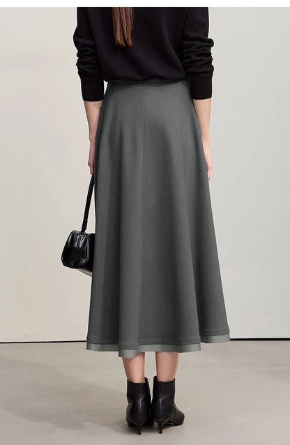 Elegant Skirts For Woman 2025 Winter New Commuter Style A-Line Mid-Calf Skirt Loose Solid Versatile Woman Clothes 12544126