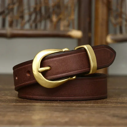 2.4 CM Pure Cowhide Genuine Leather Ladies High Quality Jeans Brass Buckle Belts Cowboy Fashion Designer Belts for Women luxury