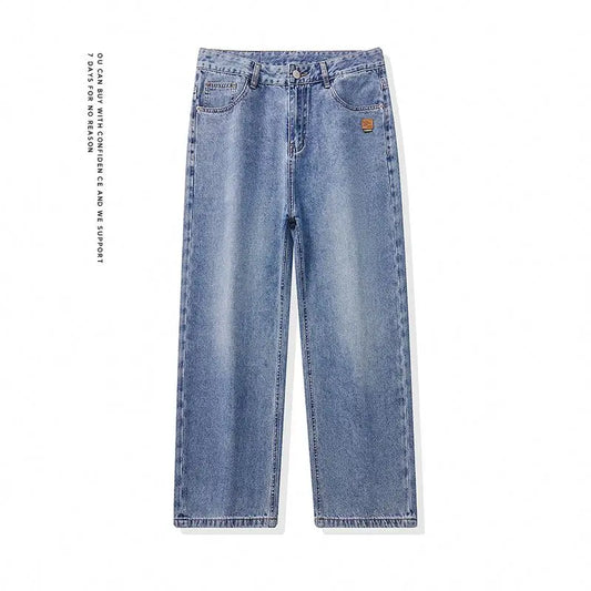 High Streets Spring Summer Men's Jeans American Retro Baggy Wide Leg Denim Pants Loose Solid Cotton Jeans Male Trendy Trousers