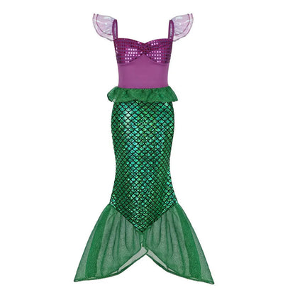 Little Girls Summer Clothing Children Ariel Mermaid Cosplay Blue Green Pink Sunshine Beach Enjoy Vacation Princess Ruffles Dress