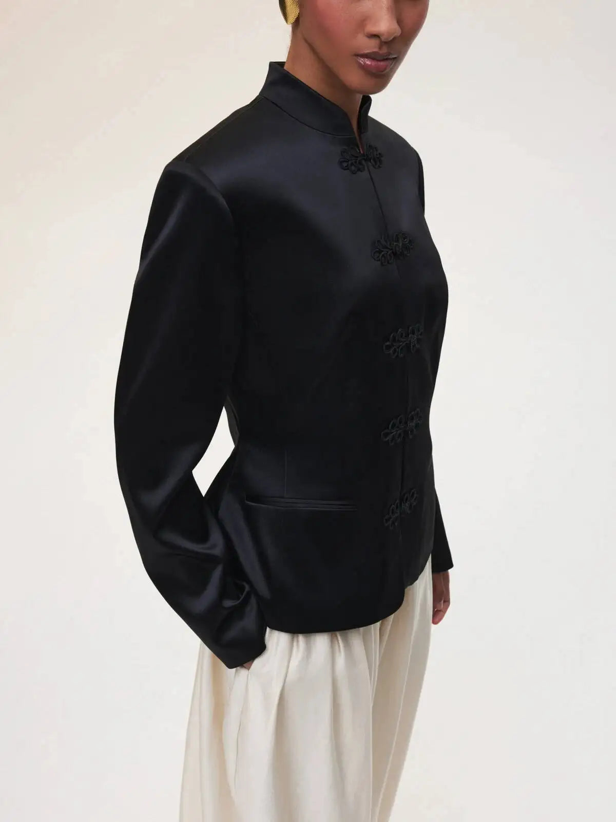 Women's Spring Summer Mandarin Collar Frog Button Cropped Chinese Style Blazer Casual 2026 Trendy Feminine Fashion Coat