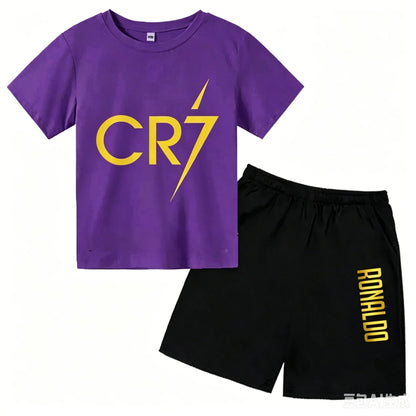 Summer CR7 Printed Short Sleeve Children Set Casual Fashion Tops and Shorts 2pcs Set Kid Boys Girls Sports Tshirts Set Outfits